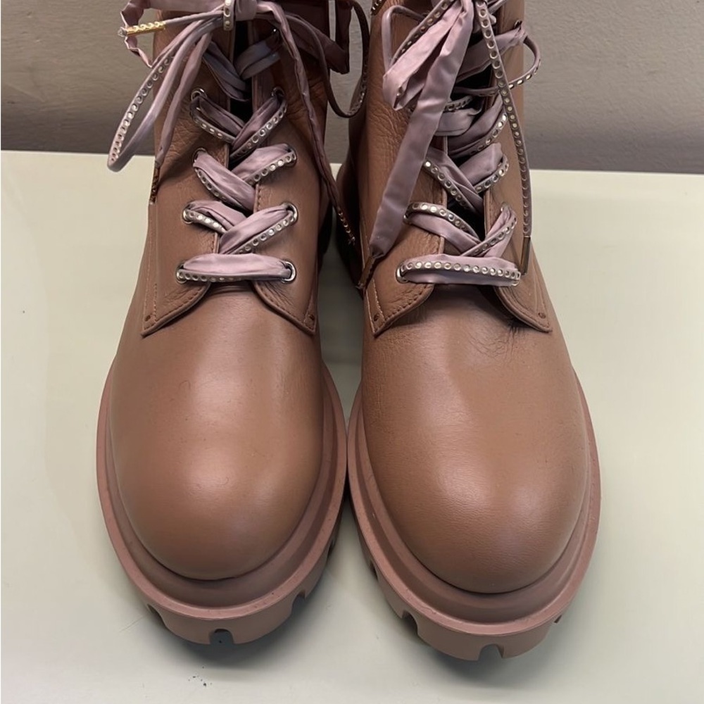 Unisex AGL Leather Tan Lace Up Boots made in Italy - Picture 3 of 7